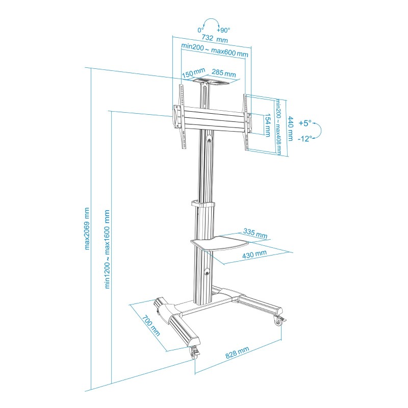 Tooq FS1870M-B Soporte TV Suelo Ruedas 37″-70″ Ne