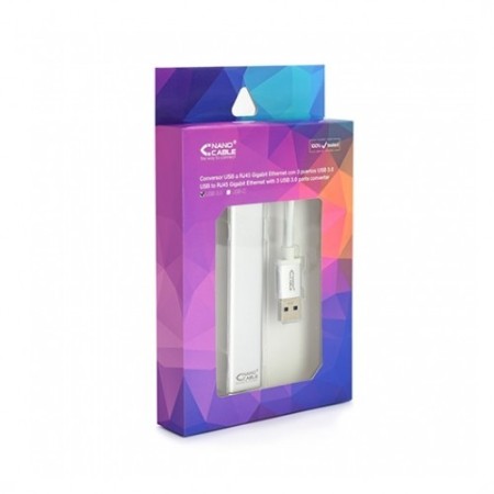 Adaptador hub usb tipo a 3.0 a ethernet gigabit+3xusb nanocable 0.15m plata