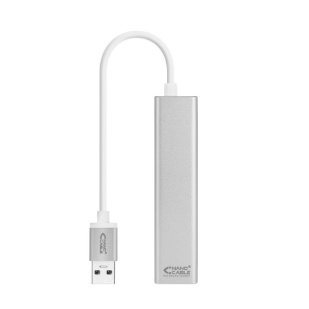Adaptador hub usb tipo a 3.0 a ethernet gigabit+3xusb nanocable 0.15m plata