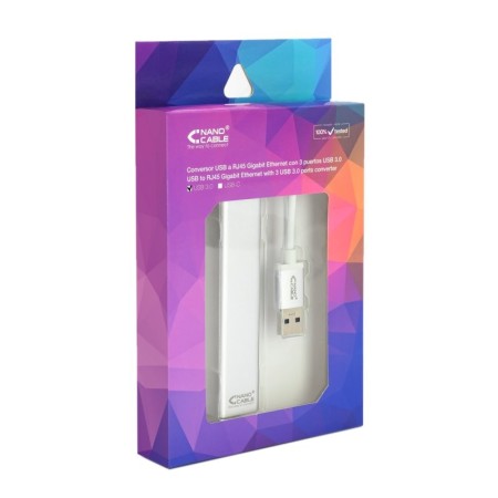 Adaptador hub usb tipo a 3.0 a ethernet gigabit+3xusb nanocable 0.15m plata