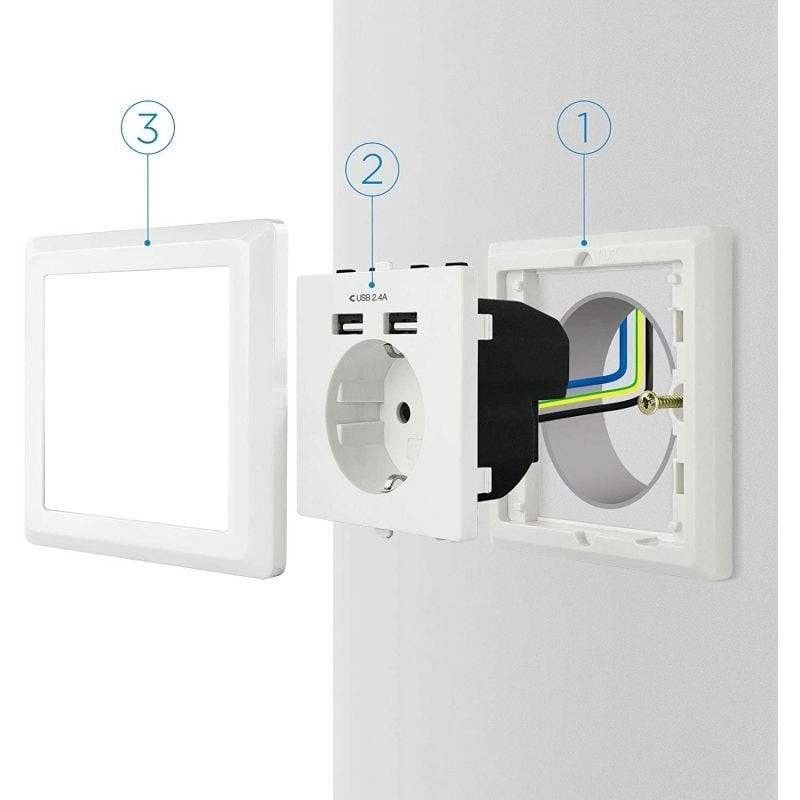 Roseta de Pared Nanocable 10.35.0010/ 1 Schuko/ 2 USB