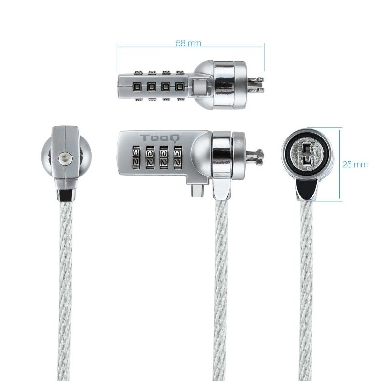 Cable seguridad tooq combinacion 1.5m ranura kensington