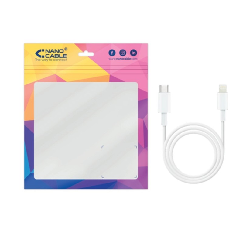 Cable USB 2.0 Tipo-C Lightning Nanocable 10.10.0601/ USB Tipo-C Macho - Lightning Macho/ 1m/ Blanco