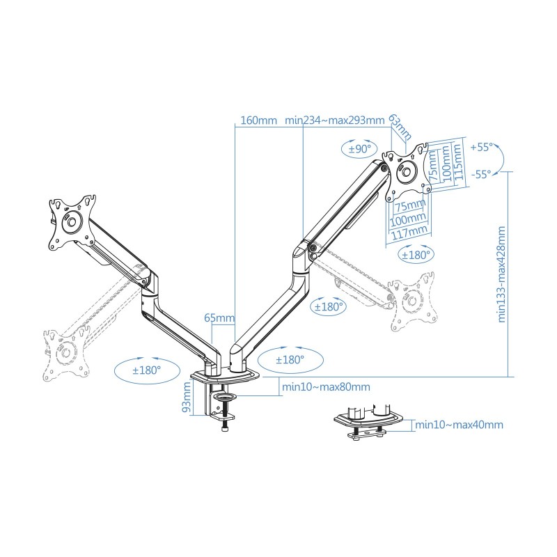 Soporte de Mesa para 2 Monitores TooQ DB4132TNR-G/ Giratorio/ Inclinable/ hasta 9kg