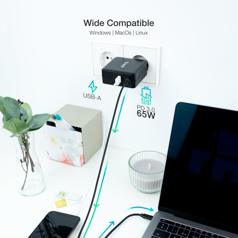 Tooq Cargador portátil conector USB-C 65W