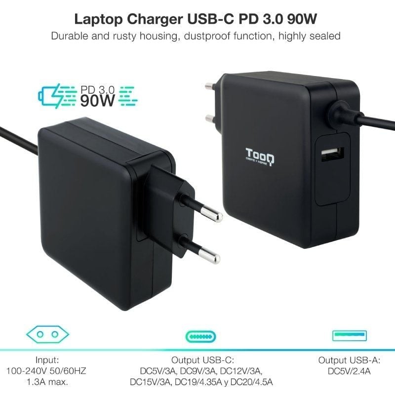 Tooq Cargador portátil conector USB-C 90W