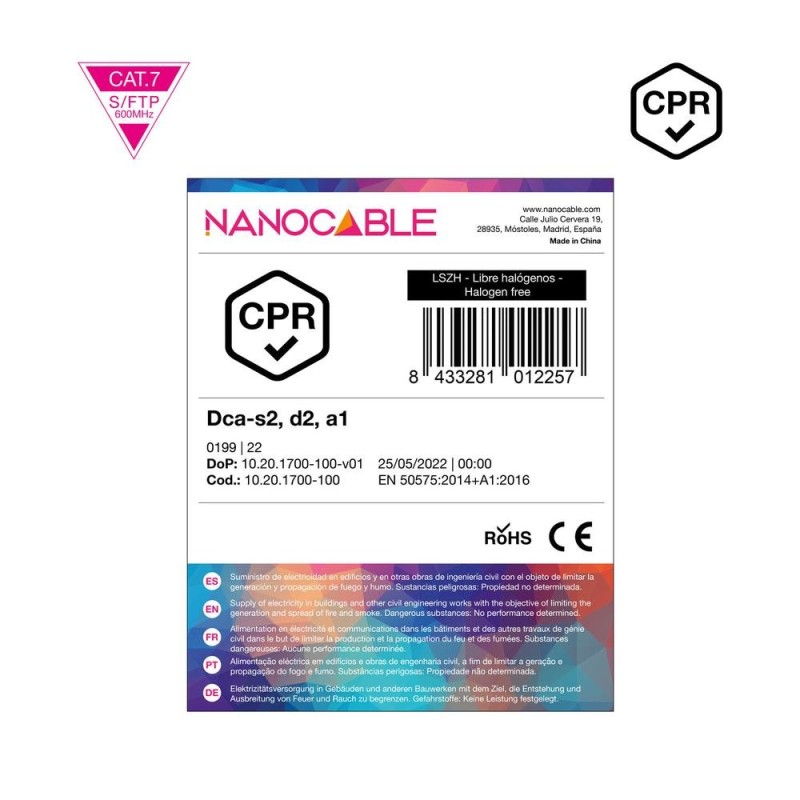 Nanocable Cable Red CAT7 CPR LSZH AWG23 100M
