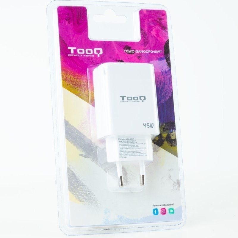 Tooq Cargador pared GAN USB-C/PD+USB-A/QC 45W