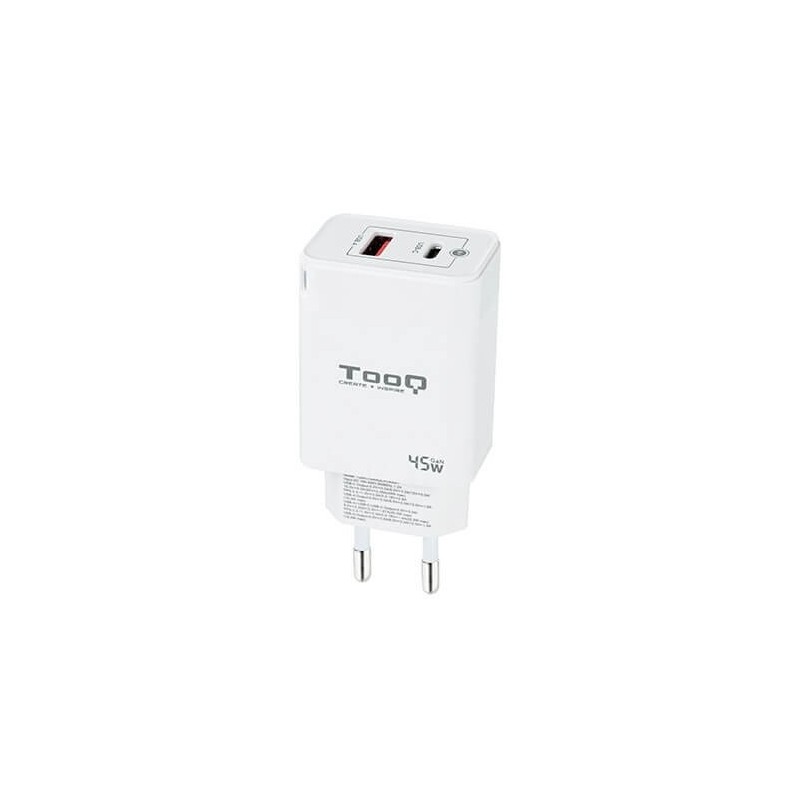 Tooq Cargador pared GAN USB-C/PD+USB-A/QC 45W