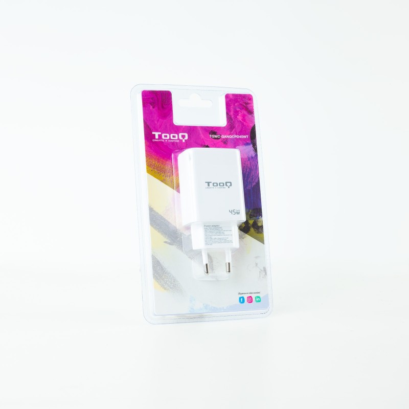 Tooq Cargador pared GAN USB-C/PD+USB-A/QC 45W