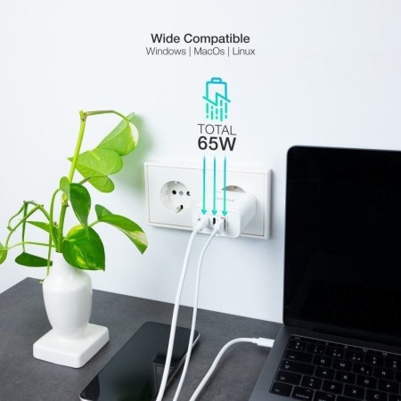 TOOQ Cargador pared GAN 2xUSB-C 1xUSB-A 45W+20W