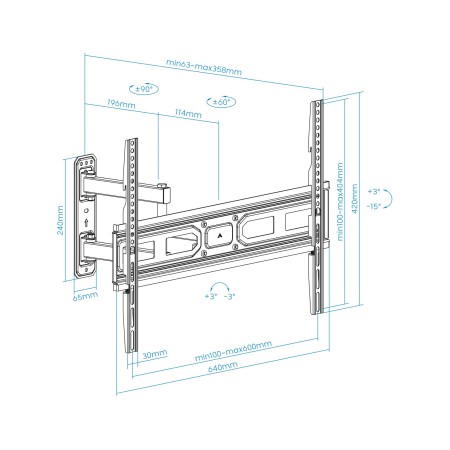 Soporte de Pared Giratorio/ Inclinable/ Nivelable TooQ LP7863TN-B para TV de 37-70″/ hasta 35kg