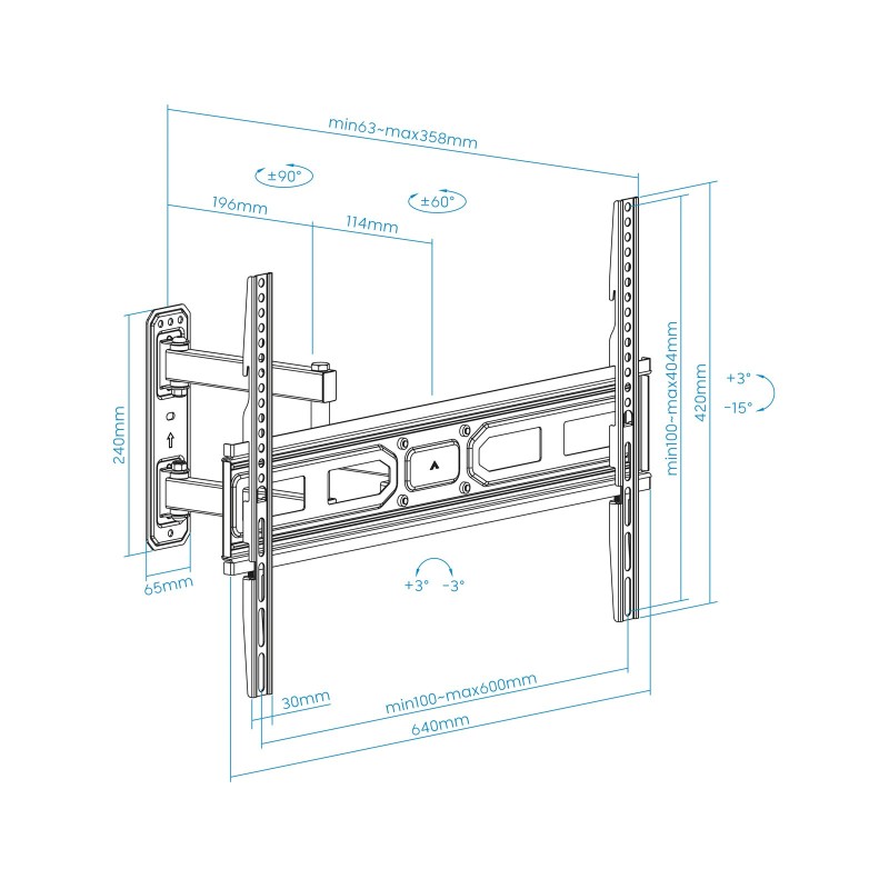 Soporte de Pared Giratorio/ Inclinable/ Nivelable TooQ LP7863TN-B para TV de 37-70″/ hasta 35kg