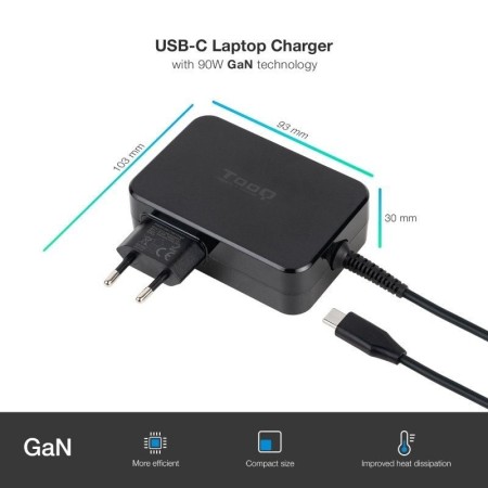 Tooq Cargador portatil GAN USB-C PD 90W Negro