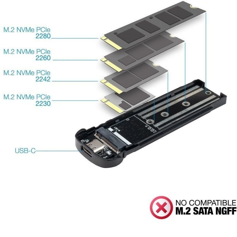 Caja Externa para Disco SSD M.2 NVMe TooQ TQE-2201BL/ USB 3.1 Gen1/ Sin tornillos