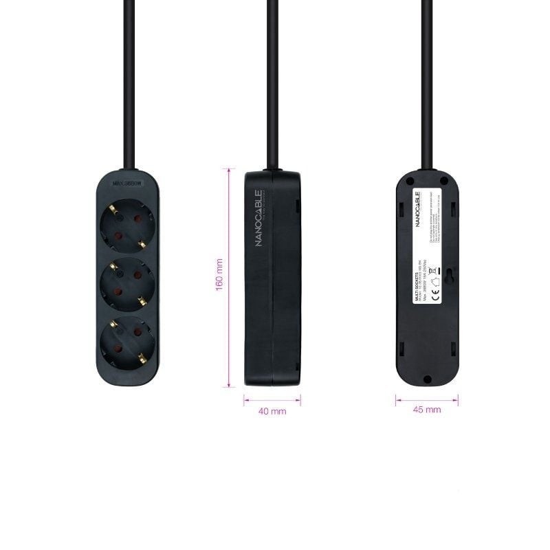 Nanocable Regleta de Enchufes 3 Tomas 1.4 m Negro
