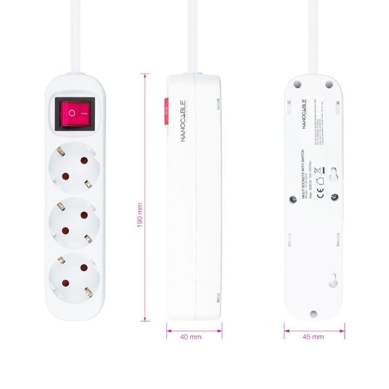 Nanocable Regleta 3 Tomas Interruptor Blanco
