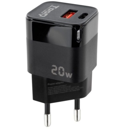 Cargador pared tooq usb - c - pd + usb - a - qc 20w negro