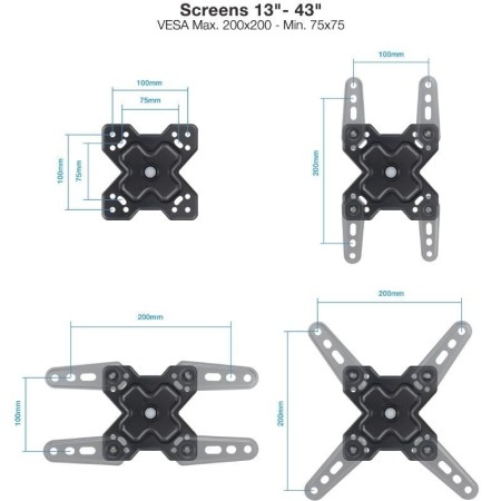 Soporte pared tv tooq vesa hasta 43 pulgadas 200x200mm max 20kg