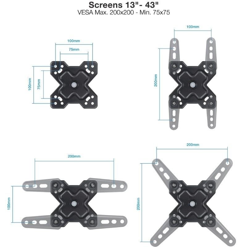 Soporte pared tv tooq vesa hasta 43 pulgadas 200x200mm max 20kg