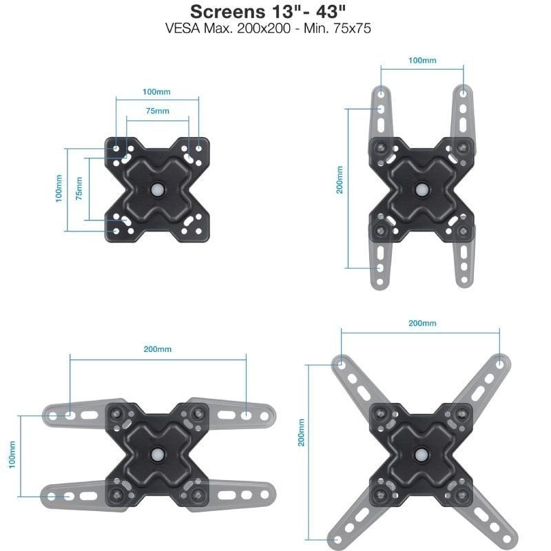 Soporte pared tv tooq vesa hasta 43 pulgadas 200x200mm max 20kg