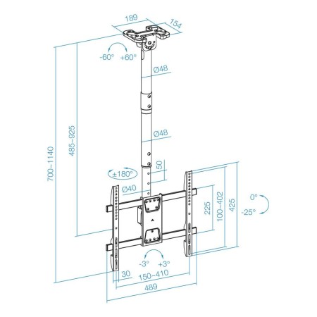 Soporte techo tooq vesa hasta 86 pulgadas 600x400mm max 60kg