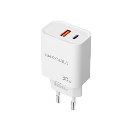 Cargador nanocable usb - c - pd + usb - a - qc 30w blanco