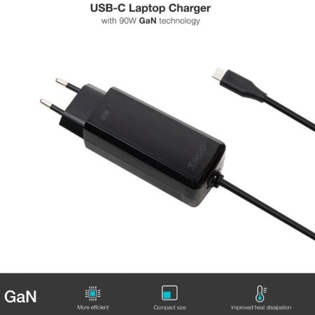 Cargador de pared tooq tqlc - usbcgan90pd - c 90w usb - c negro portatil