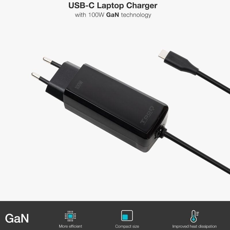 Cargador de portatil tooq tqlc - usbcgan100pd - c 100w usb - c negro