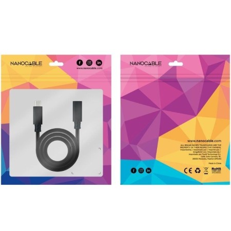 Cable prolongador nanocable usb - c 3.2 gen2x2 20gbp 100w - 5a 4k - 60hz usb - c - m - usb - c - h negro 1 m alargador