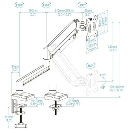 Tooq Soporte mesa DB1334TNR-B 1 brazo 13-34″