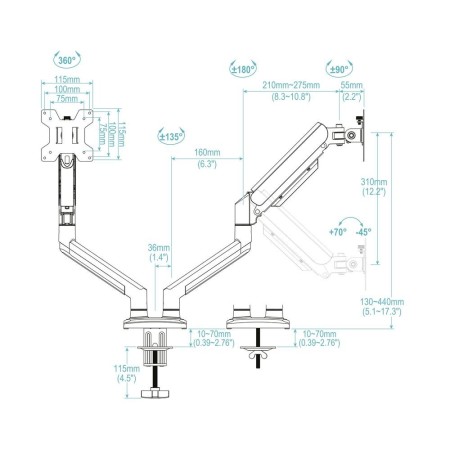 Tooq Soporte mesa DB1434TNR-B 2 brazos 13-34″