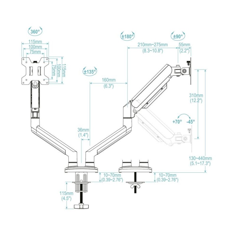 Tooq Soporte mesa DB1434TNR-B 2 brazos 13-34″