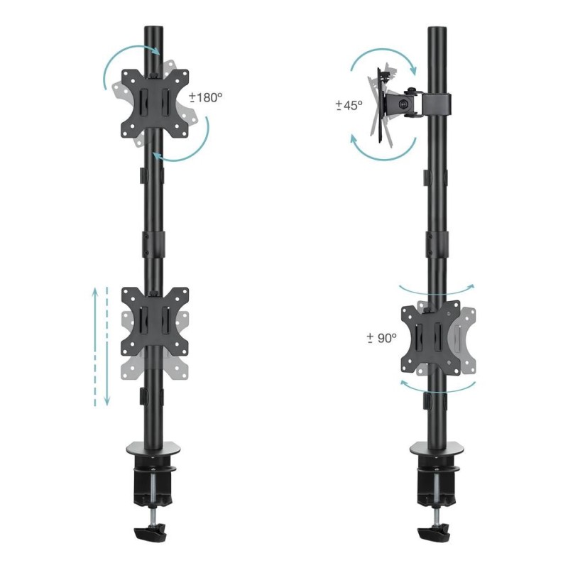 Soporte de mesa tooq 2 x 17 pulgadas - 32 pulgadas db1233tnv - b negro