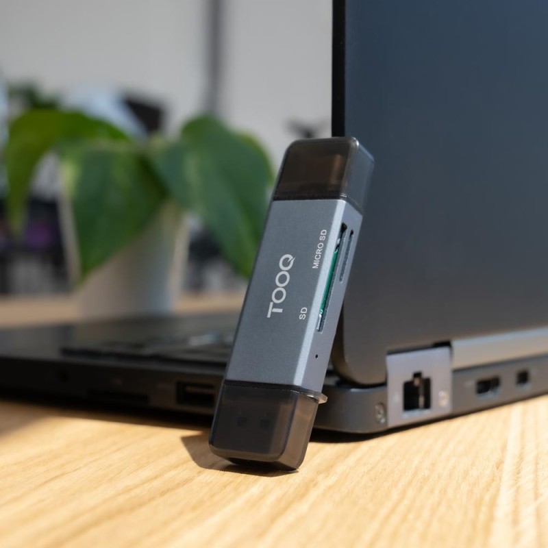 Lector de tarjetas tooq sd + tf - con entradas usb - c 3.0 + usb a - gris