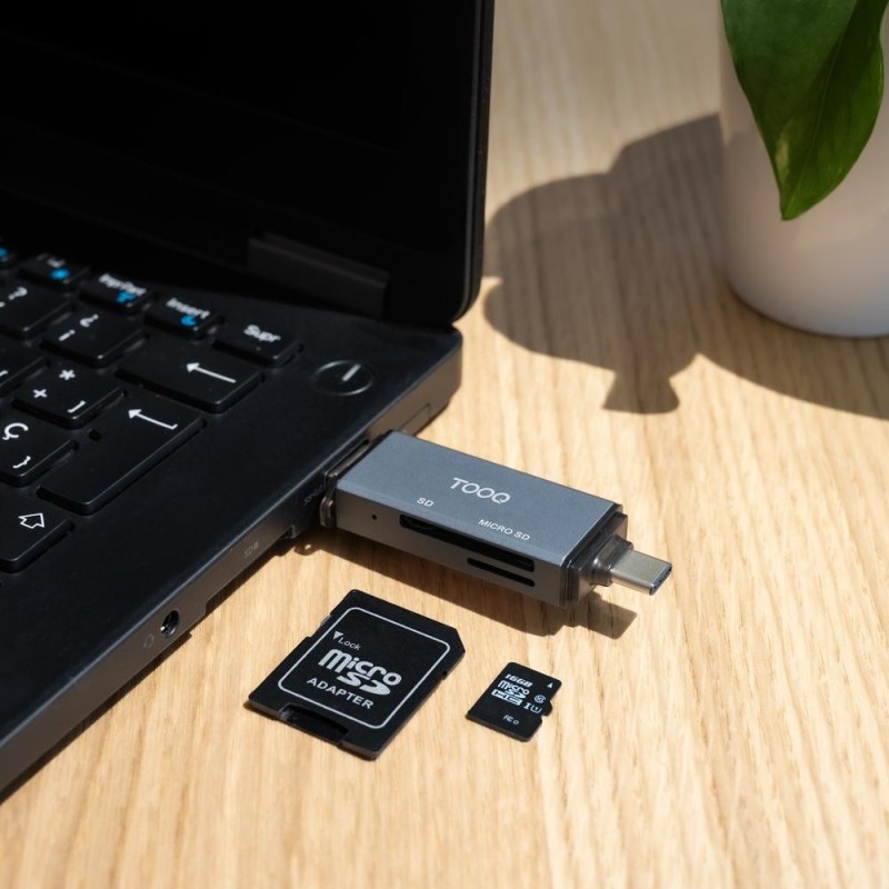 Lector de tarjetas tooq sd + tf - con entradas usb - c 3.0 + usb a - gris