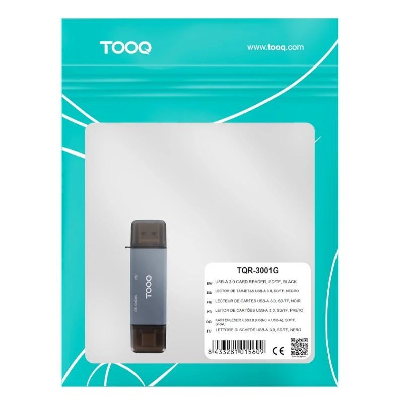 Lector de tarjetas tooq sd + tf - con entradas usb - c 3.0 + usb a - gris
