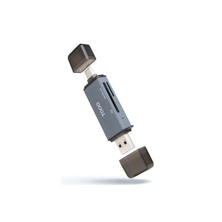 Lector de tarjetas tooq sd + tf - con entradas usb - c 3.0 + usb a - gris