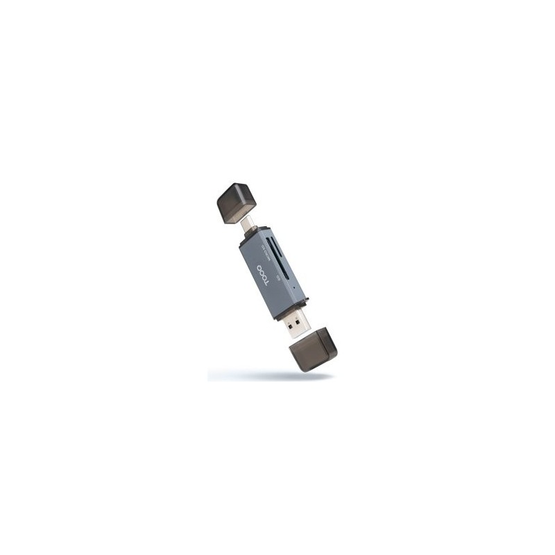Lector de tarjetas tooq sd + tf - con entradas usb - c 3.0 + usb a - gris