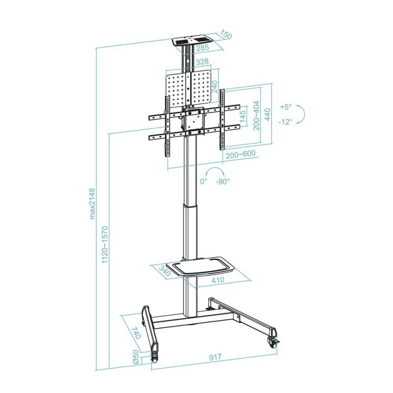 Soporte suelo ruedas tooq rotacion 90° cometa 37 - 70 pulgadas