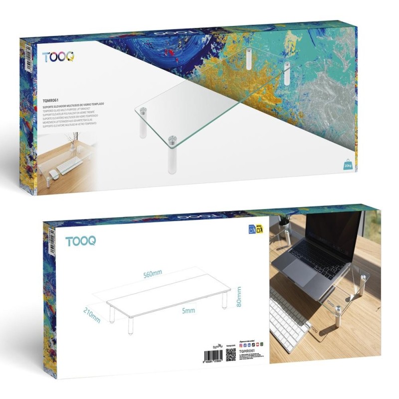Soporte elevador tooq de vidrio para monitores