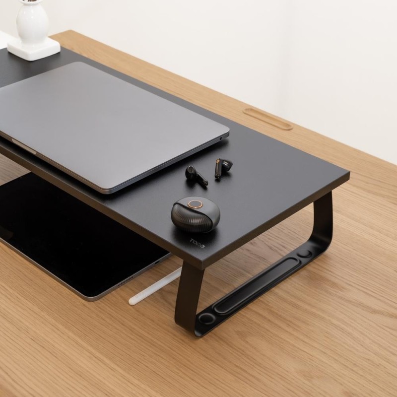 Soporte elevador tooq de madera para monitores negro