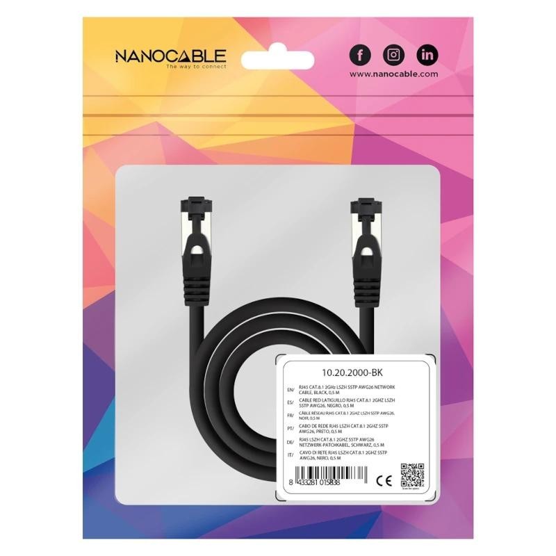 Nanocable Cable red Cat. 8.1 2GHZ SSTP Negro 1m