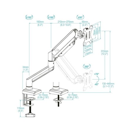 Soporte mesa tooq vesa hasta 34 pulgadas 100x100mm max 10kg blanco