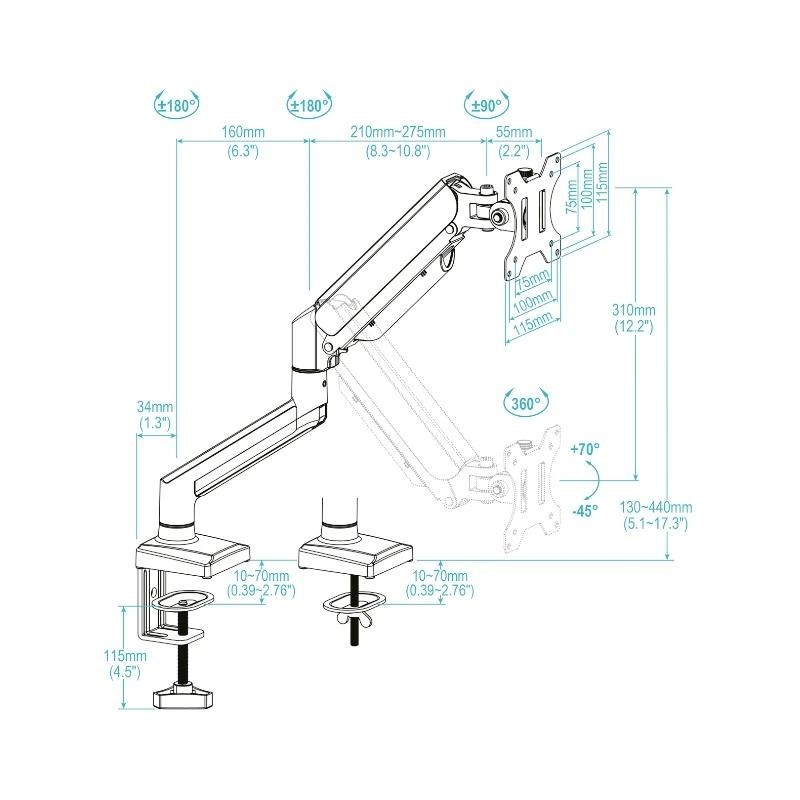 Soporte mesa tooq vesa hasta 34 pulgadas 100x100mm max 10kg blanco