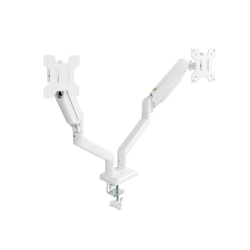 Soporte mesa tooq hasta 34 pulgadas vesa 100 x 100 max 10kg brazo doble blanco