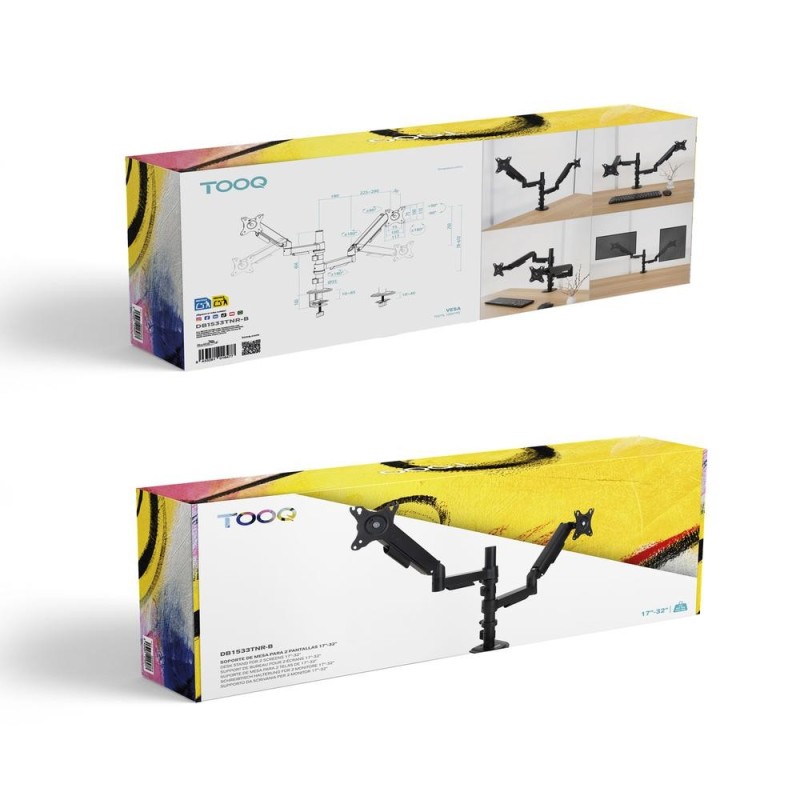 Soporte mesa tooq pantalla gira inclina 2 brazos 17 - 32 negro