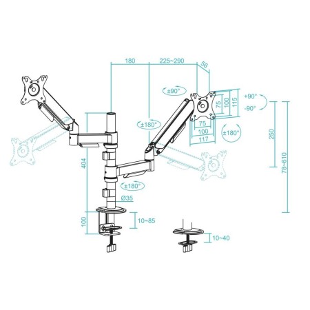 Soporte mesa tooq pantalla gira inclina 2 brazos 17 - 32 negro