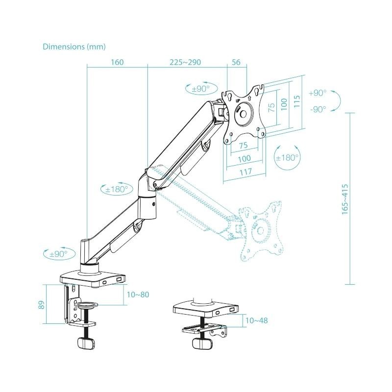 Soporte mesa tooq vesa hasta 32 pulgadas 100x100mm max 9kg