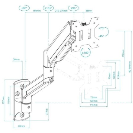 Soporte mesa tooq vesa hasta 34 pulgadas 100x100mm max 10kg